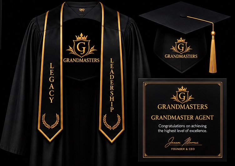 Grandmaster graduation stole, cap, and certificate